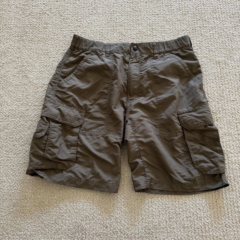 REI Cargo Shorts Mens Medium Brown Nylon Elastic Waist 11 Inseam Hiking Outdoor